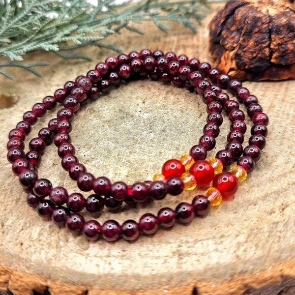 Nature Red Garnet & Agate Round Beads 18" Necklace - Picture 4 of 10